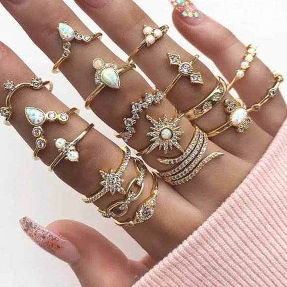 17 set of chic elegant boho rings dainty joint finger rings charms jewel… - Picture 1 of 3